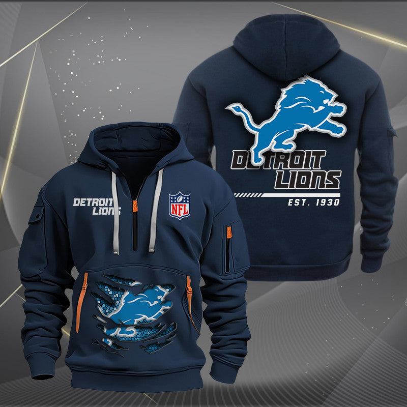 Detroit Lions  New Personalized Quarter Zip Hoodie Limited Edition AZBTQZH000105