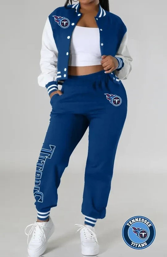 Tennessee Titans Women’s Outfits Varsity Jacket Crop Tops Sweatpants Tracksuit AZBTVJSP000012
