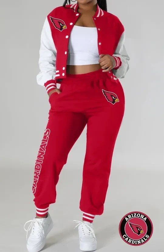 Arizona Cardinals Women’s Outfits Varsity Jacket Crop Tops Sweatpants Tracksuit AZBTVJSP000028