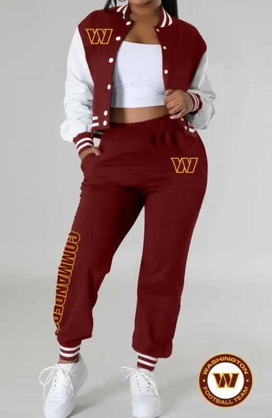 Washington Commanders Women’s Outfits Varsity Jacket Crop Tops Sweatpants Tracksuit AZBTVJSP000016