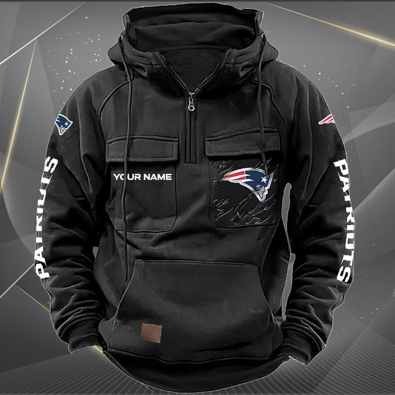 New England Patriots New Personalized Multi-Pockets Zip Hoodie AZBTMZHD000053