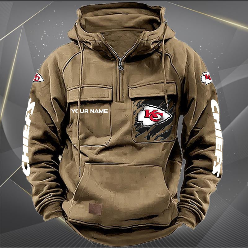 Kansas City Chiefs New Personalized Multi-Pockets Zip Hoodie AZBTMZHD000047