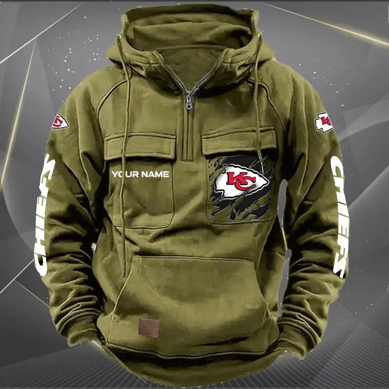 Kansas City Chiefs New Personalized Multi-Pockets Zip Hoodie AZBTMZHD000047