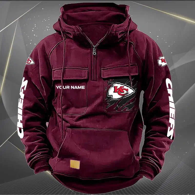 Kansas City Chiefs New Personalized Multi-Pockets Zip Hoodie AZBTMZHD000047