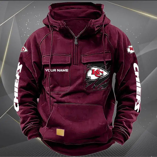 Kansas City Chiefs New Personalized Multi-Pockets Zip Hoodie AZBTMZHD000047