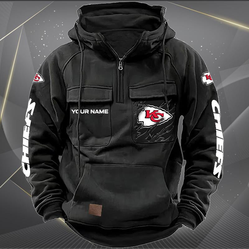 Kansas City Chiefs New Personalized Multi-Pockets Zip Hoodie AZBTMZHD000047