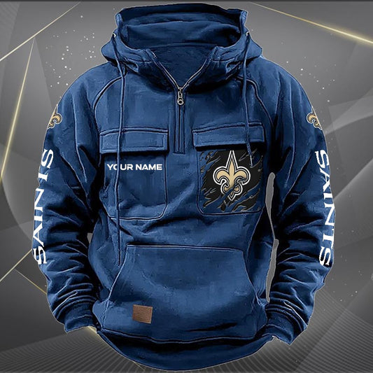 New Orleans Saints New Personalized Multi-Pockets Zip Hoodie AZBTMZHD000054