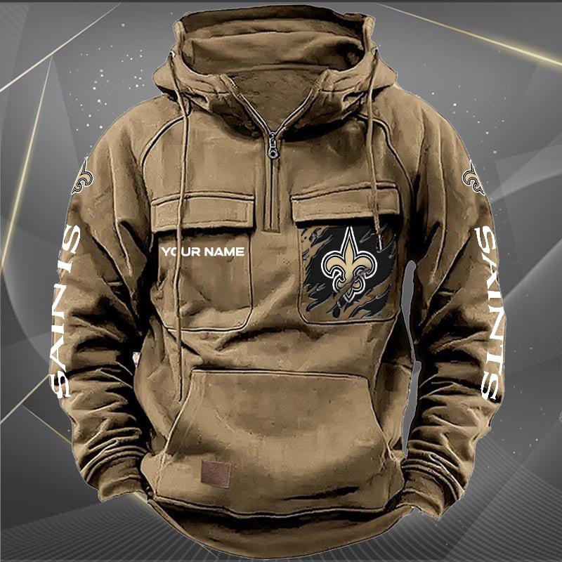 New Orleans Saints New Personalized Multi-Pockets Zip Hoodie AZBTMZHD000054