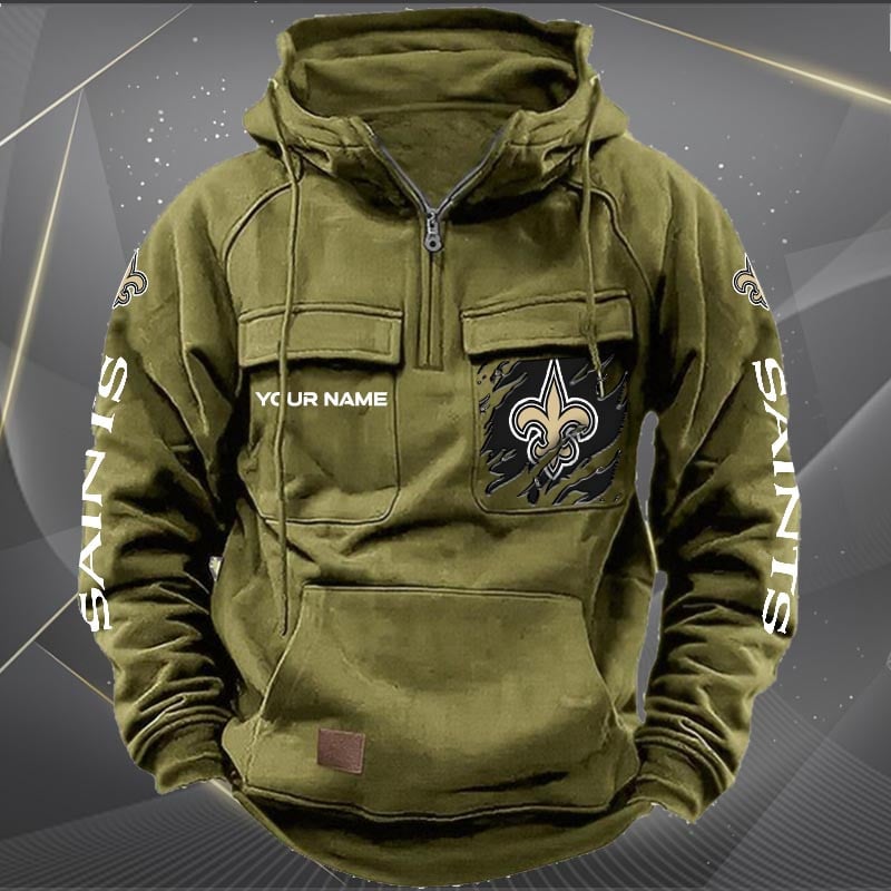New Orleans Saints New Personalized Multi-Pockets Zip Hoodie AZBTMZHD000054
