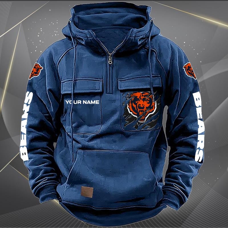 Chicago Bears  New Personalized Multi-Pockets Zip Hoodie AZBTMZHD000037