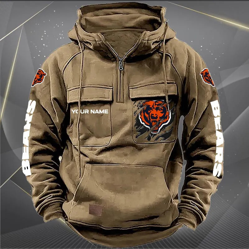 Chicago Bears  New Personalized Multi-Pockets Zip Hoodie AZBTMZHD000037