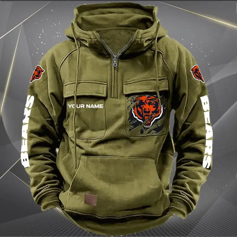 Chicago Bears  New Personalized Multi-Pockets Zip Hoodie AZBTMZHD000037