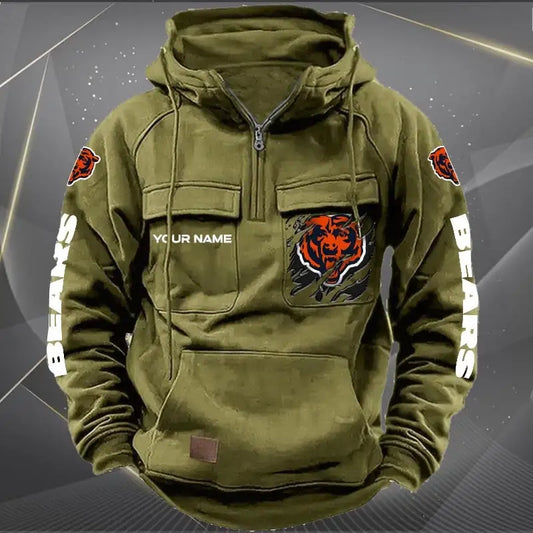 Chicago Bears  New Personalized Multi-Pockets Zip Hoodie AZBTMZHD000037