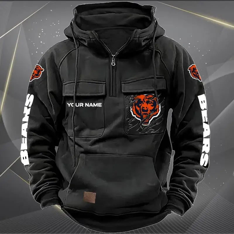 Chicago Bears  New Personalized Multi-Pockets Zip Hoodie AZBTMZHD000037