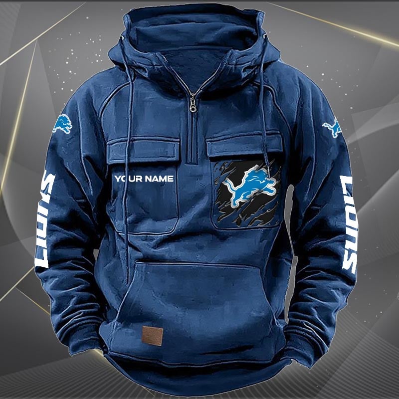 Detroit Lions  New Personalized Multi-Pockets Zip Hoodie AZBTMZHD000042