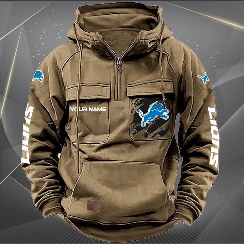Detroit Lions  New Personalized Multi-Pockets Zip Hoodie AZBTMZHD000042