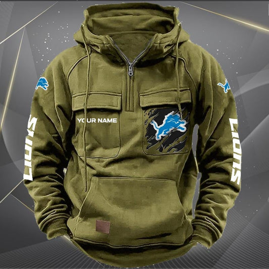 Detroit Lions  New Personalized Multi-Pockets Zip Hoodie AZBTMZHD000042