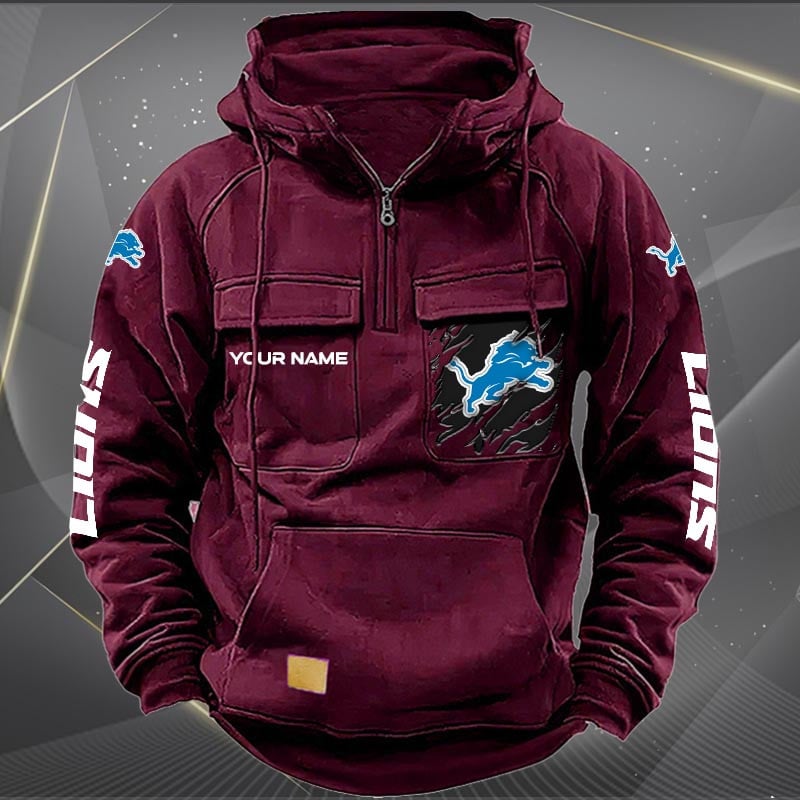 Detroit Lions  New Personalized Multi-Pockets Zip Hoodie AZBTMZHD000042