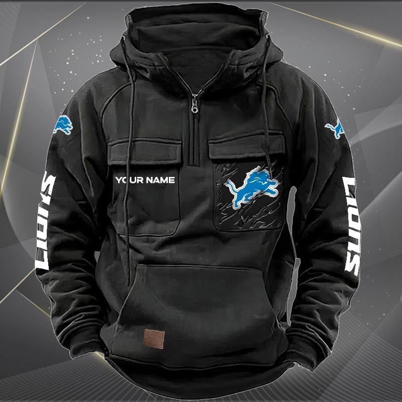 Detroit Lions  New Personalized Multi-Pockets Zip Hoodie AZBTMZHD000042