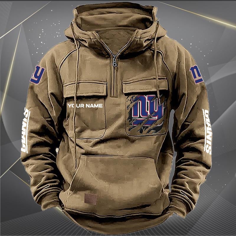 New York Giants New Personalized Multi-Pockets Zip Hoodie AZBTMZHD000055