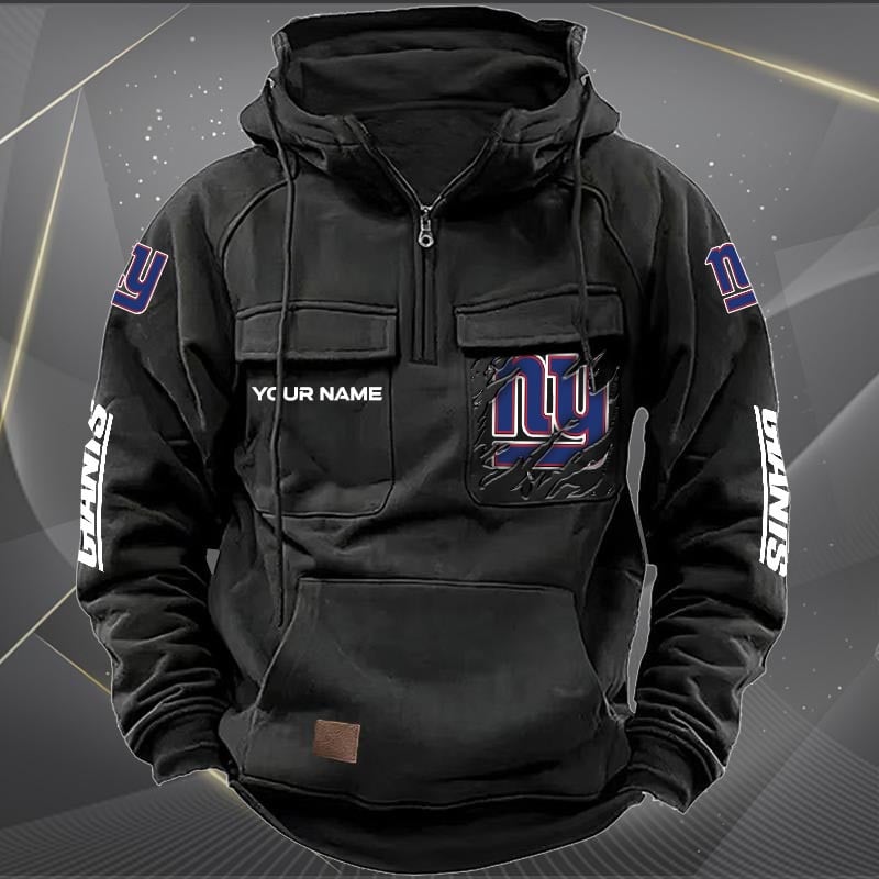 New York Giants New Personalized Multi-Pockets Zip Hoodie AZBTMZHD000055