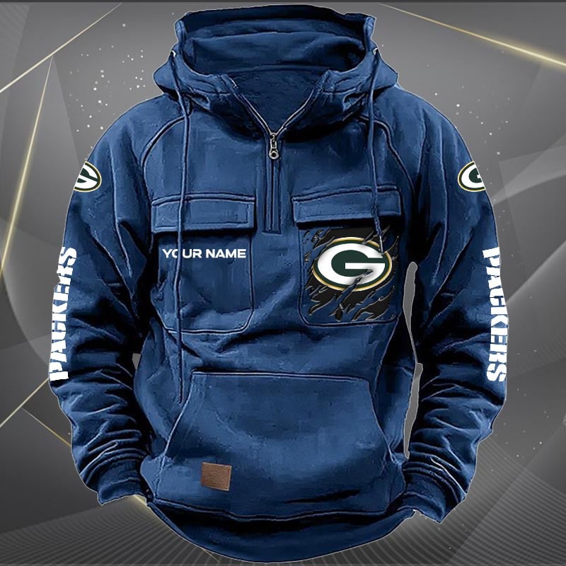 Green Bay Packers New Personalized Multi-Pockets Zip Hoodie AZBTMZHD000043