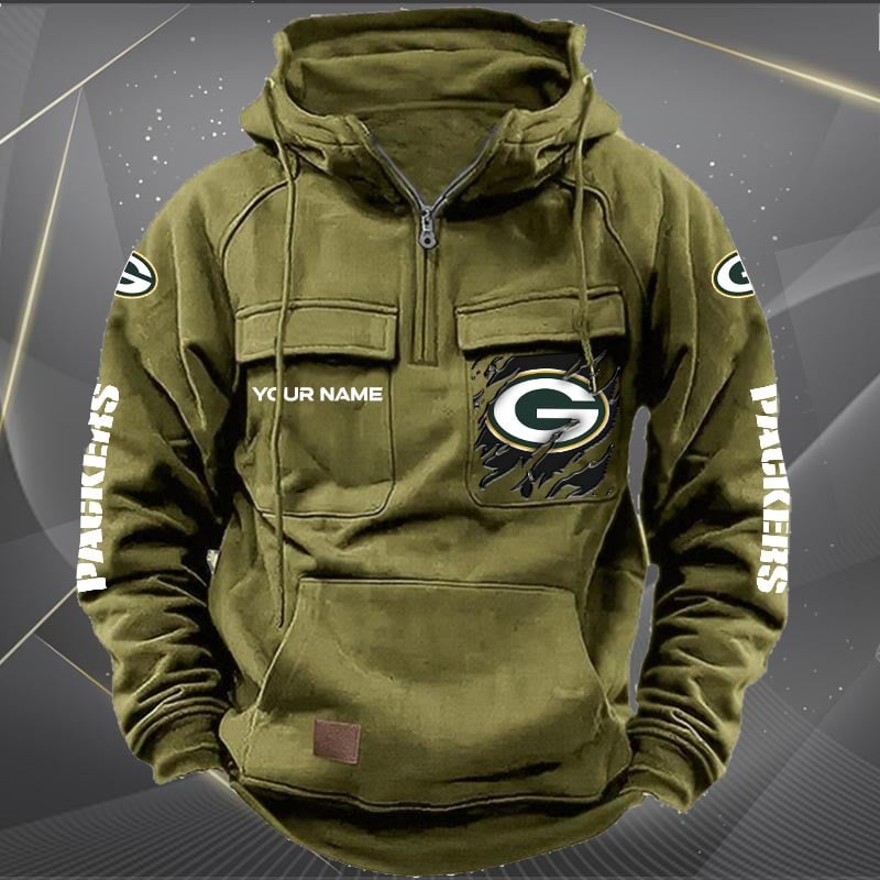 Green Bay Packers New Personalized Multi-Pockets Zip Hoodie AZBTMZHD000043