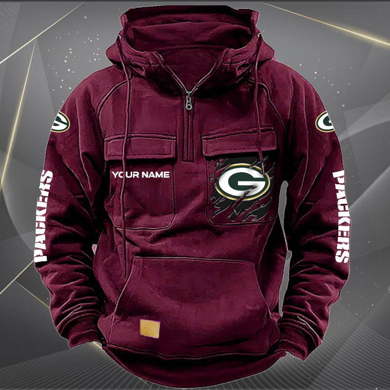 Green Bay Packers New Personalized Multi-Pockets Zip Hoodie AZBTMZHD000043