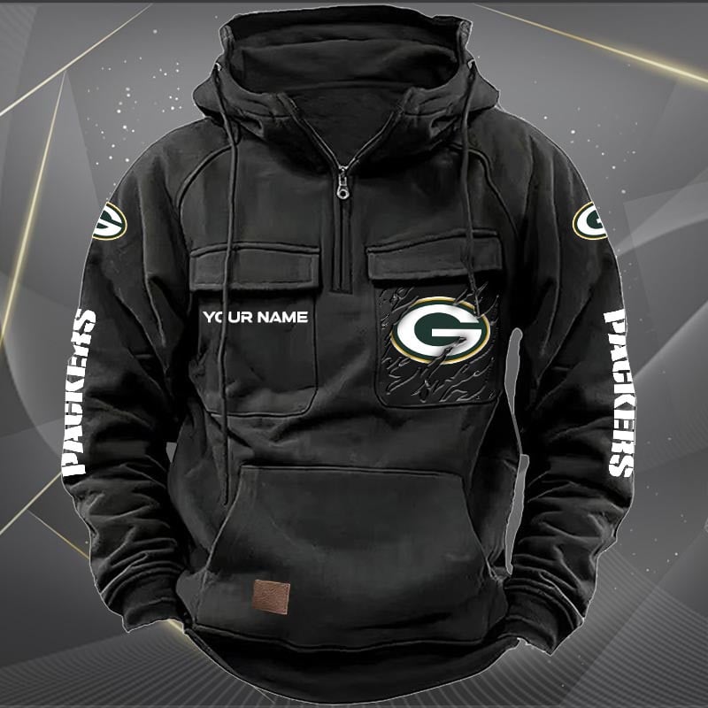 Green Bay Packers New Personalized Multi-Pockets Zip Hoodie AZBTMZHD000043