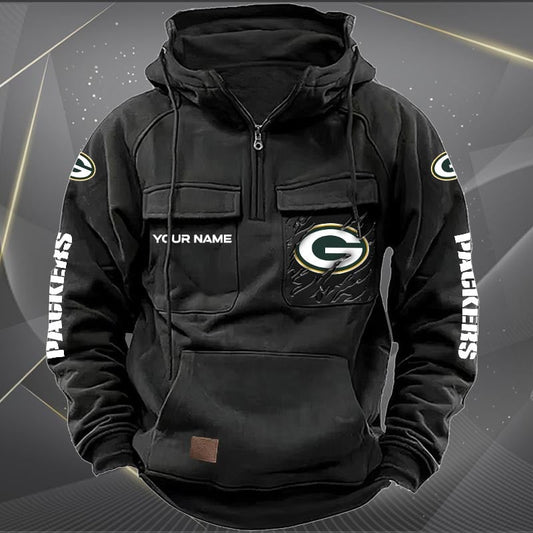 Green Bay Packers New Personalized Multi-Pockets Zip Hoodie AZBTMZHD000043