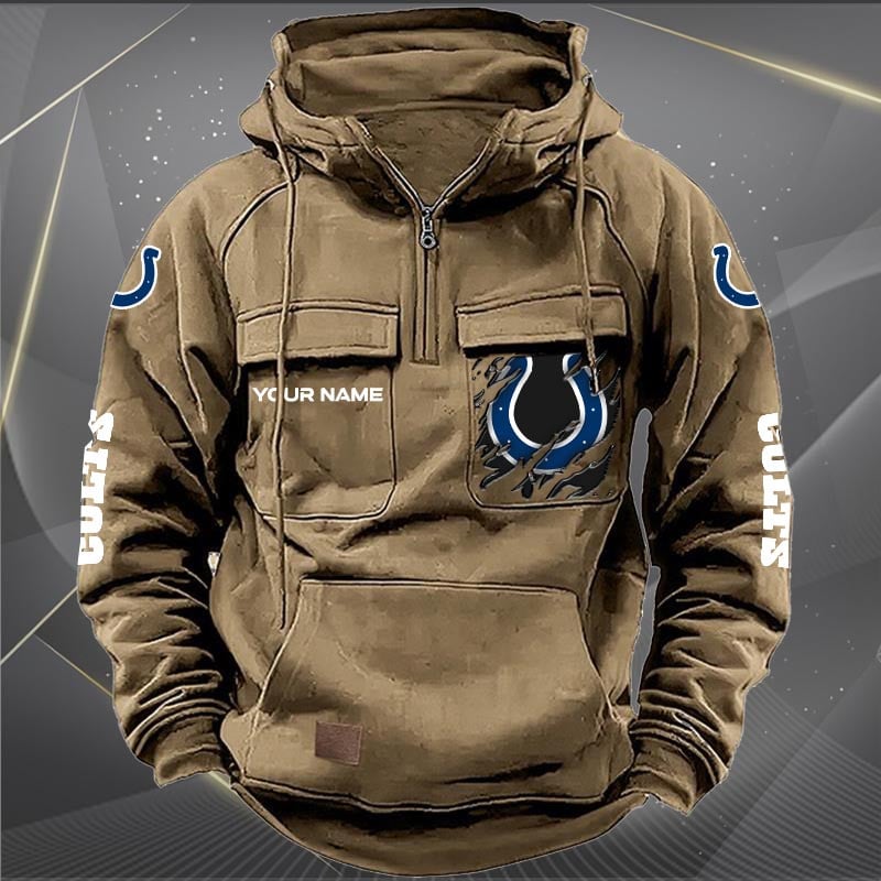 Indianapolis Colts  New Personalized Multi-Pockets Zip Hoodie AZBTMZHD000045