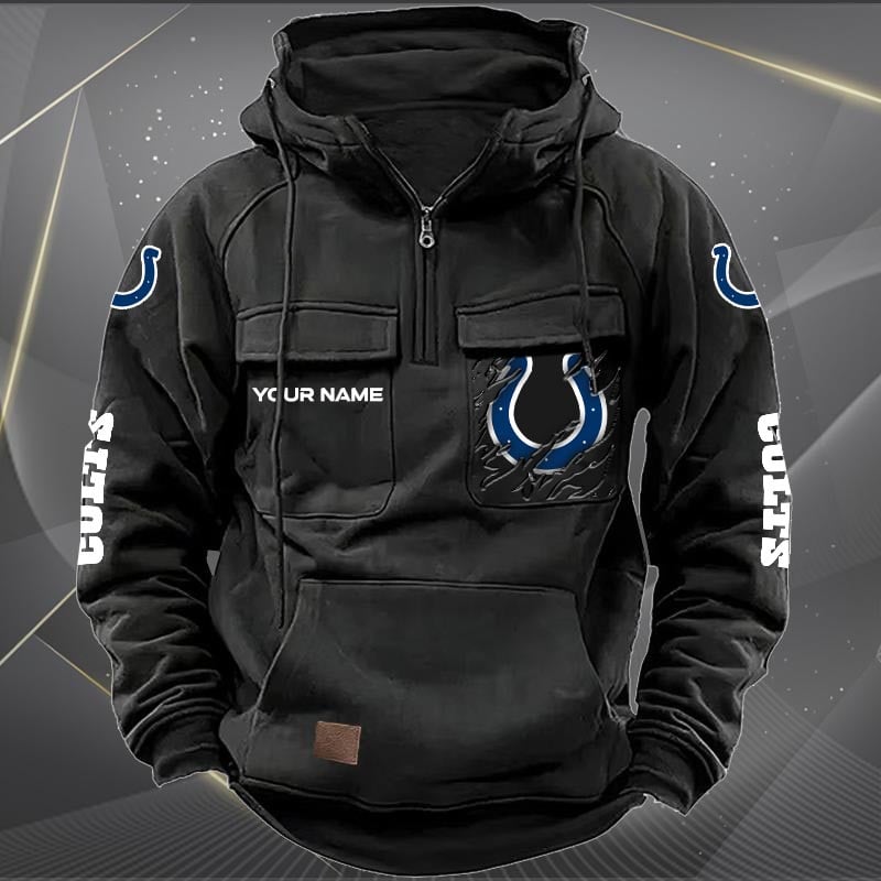 Indianapolis Colts  New Personalized Multi-Pockets Zip Hoodie AZBTMZHD000045