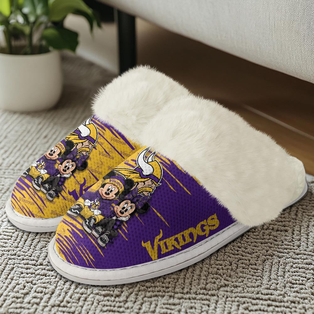 Minnesota Vikings Winter Comfy Cotton Fuzzy Slippers AZBTFSL000004