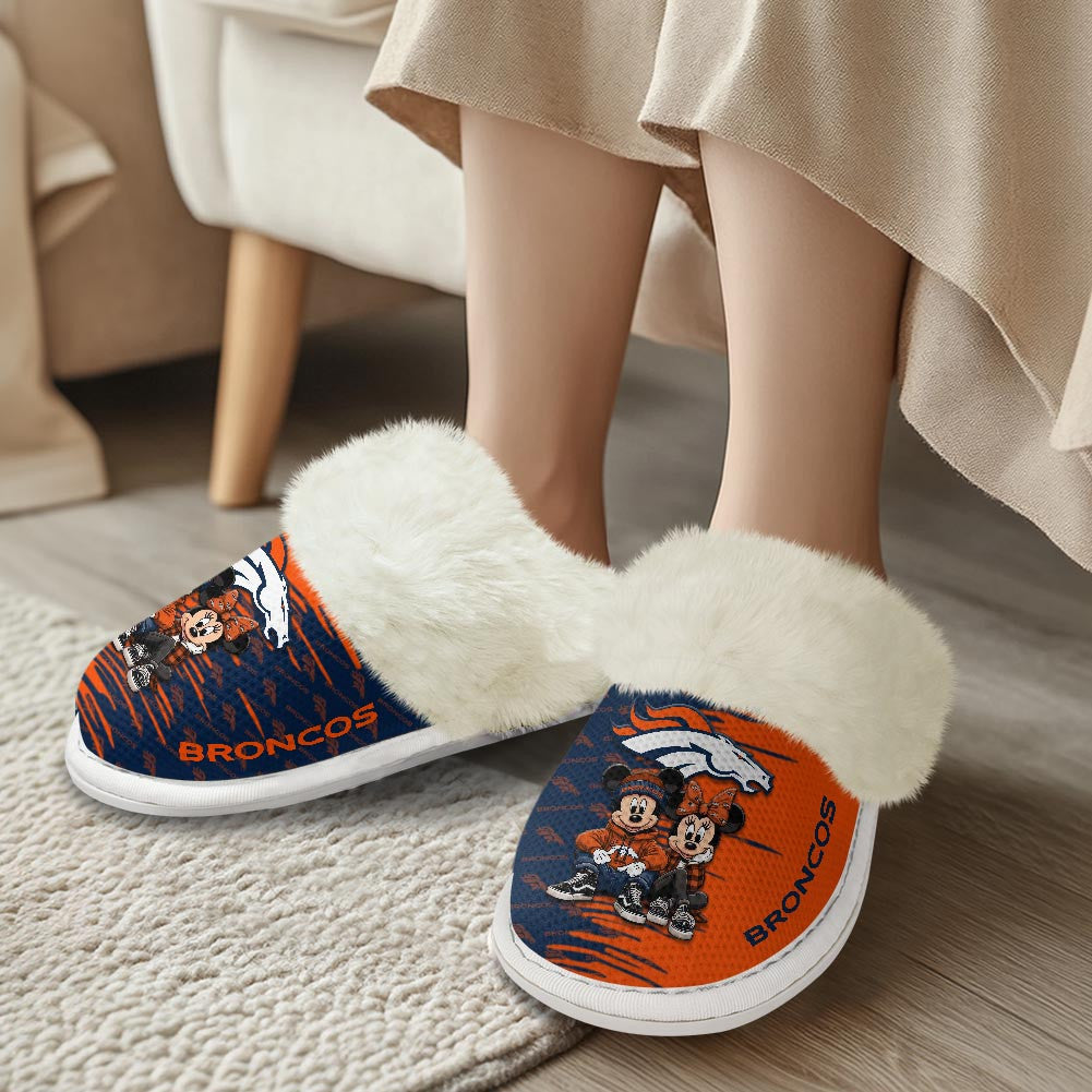 Denver Broncos Winter Comfy Cotton Fuzzy Slippers AZBTFSL000003