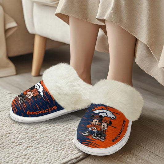 Denver Broncos Winter Comfy Cotton Fuzzy Slippers AZBTFSL000003
