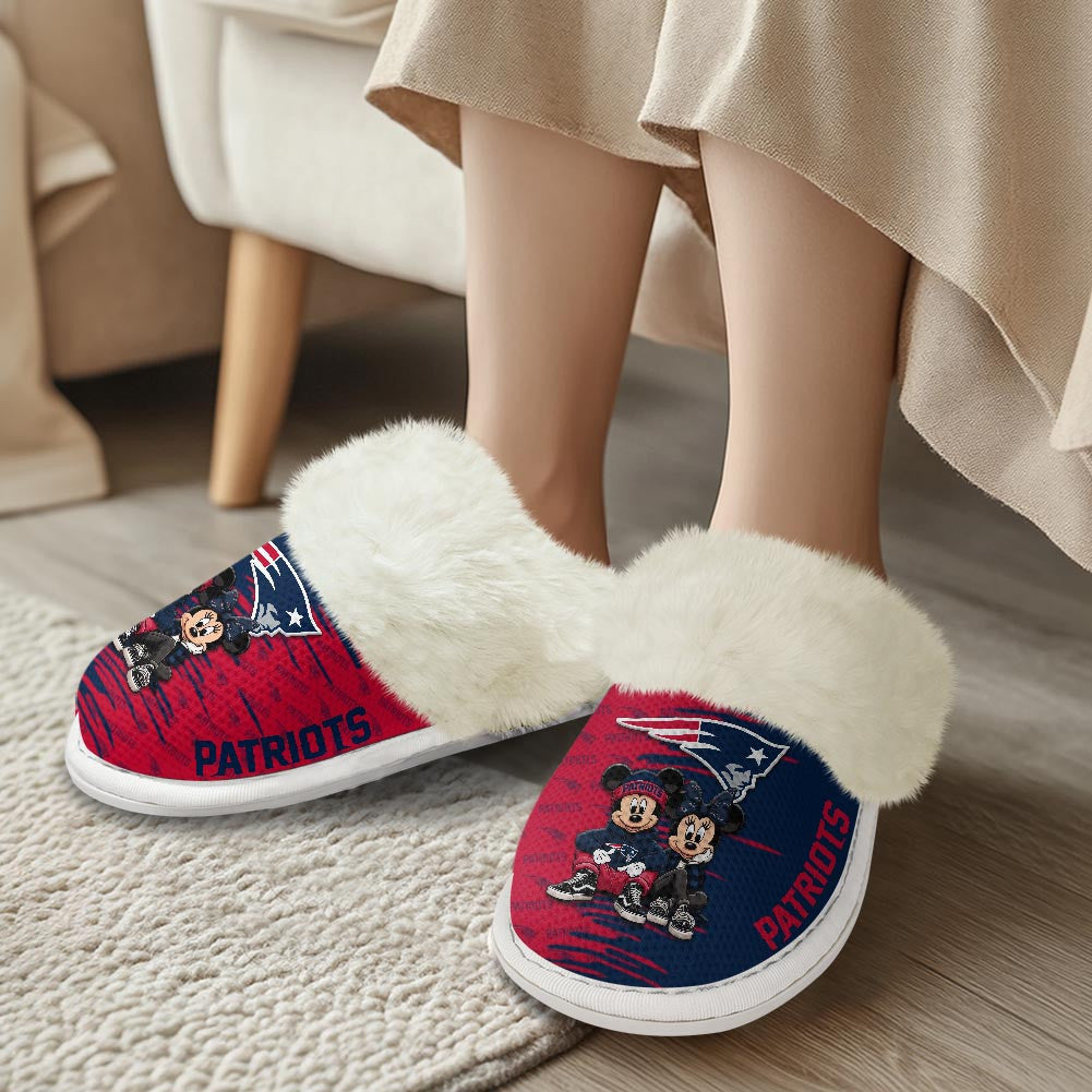 New England Patriots Winter Comfy Cotton Fuzzy Slippers AZBTFSL000032