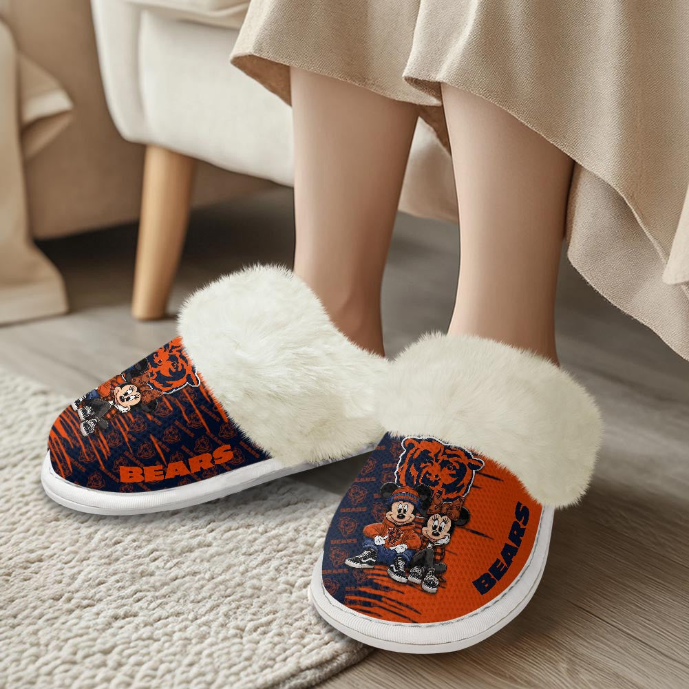 Chicago Bears Winter Comfy Cotton Fuzzy Slippers AZBTFSL000007