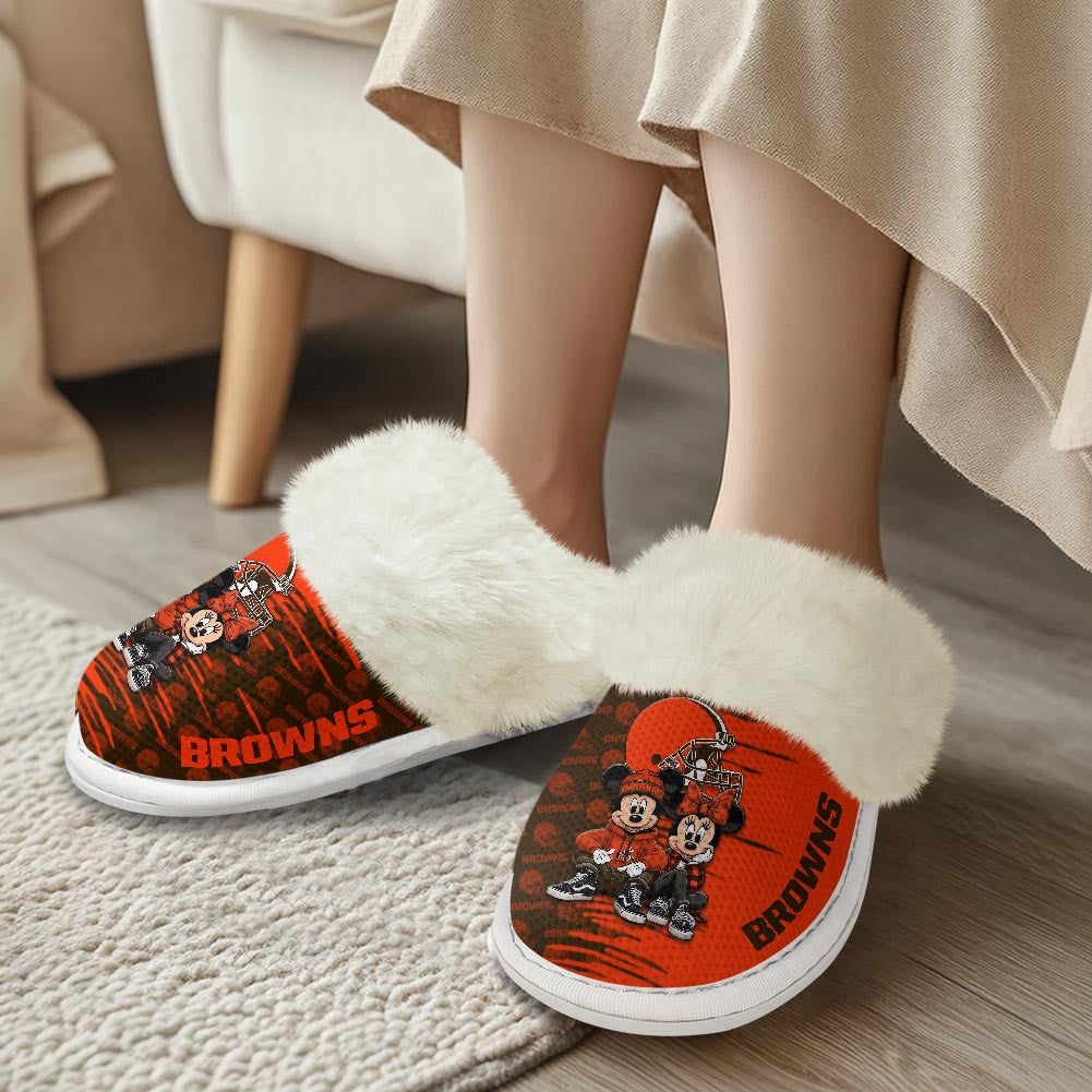 Cleveland Browns Winter Comfy Cotton Fuzzy Slippers AZBTFSL000014