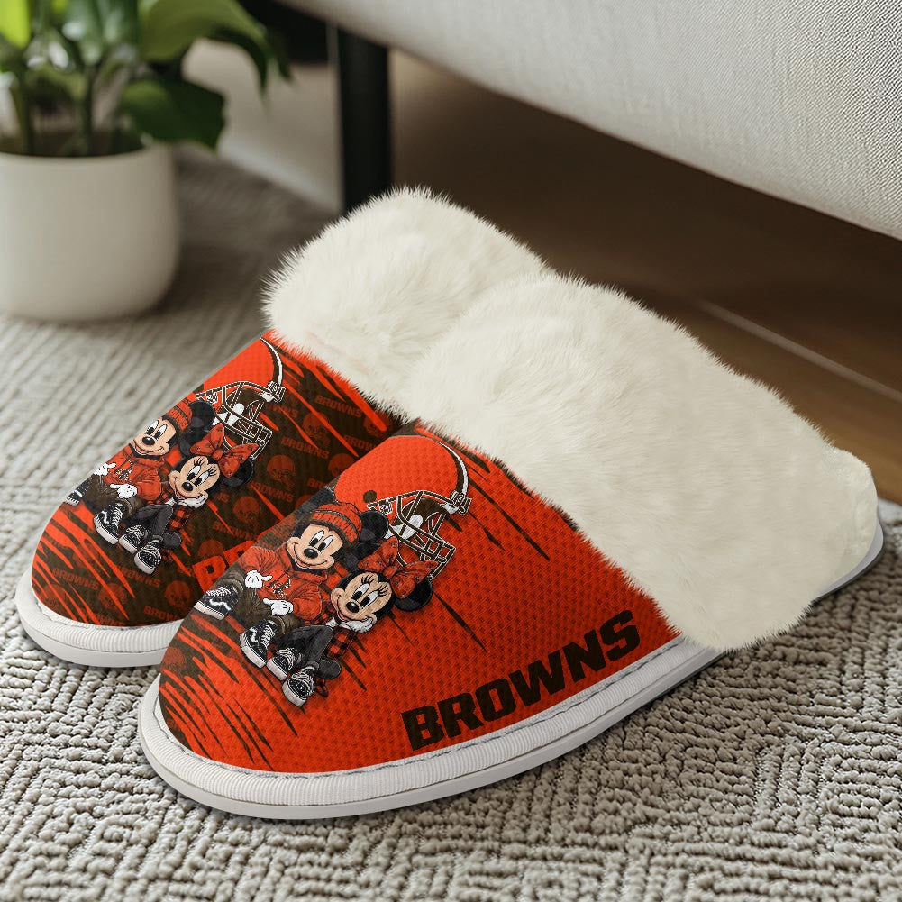 Cleveland Browns Winter Comfy Cotton Fuzzy Slippers AZBTFSL000014