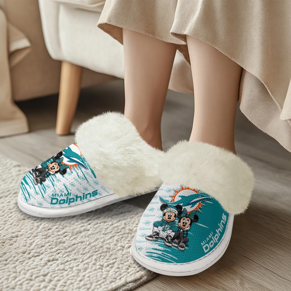 Miami Dolphins Winter Comfy Cotton Fuzzy Slippers AZBTFSL000012