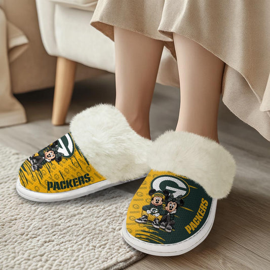 Green Bay Packers Winter Comfy Cotton Fuzzy Slippers AZBTFSL000015