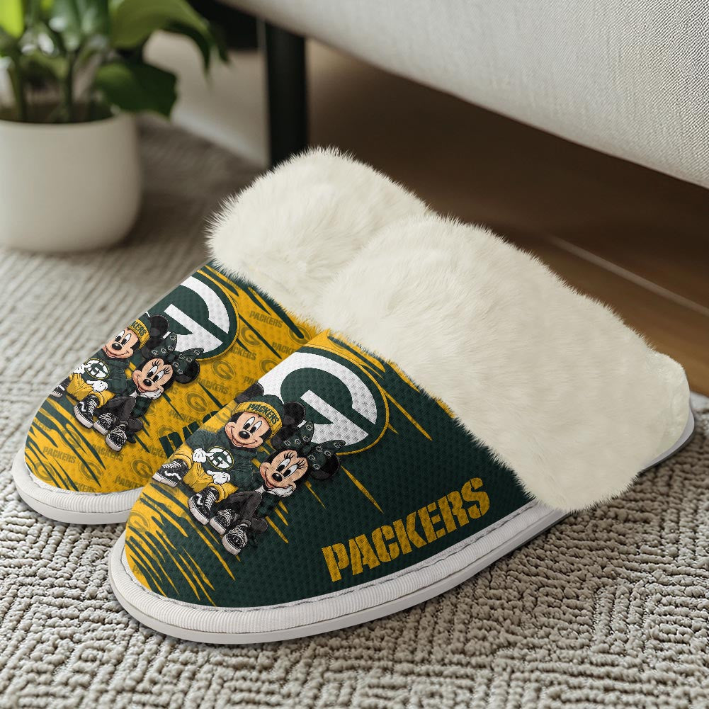 Green Bay Packers Winter Comfy Cotton Fuzzy Slippers AZBTFSL000015