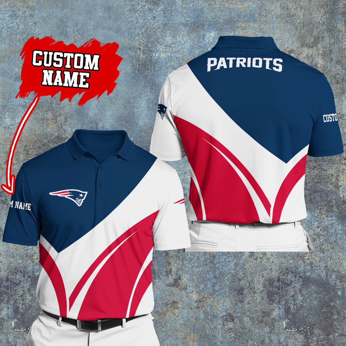 New England Patriots Personalized Men Polo Shirt AZBTPLS000014