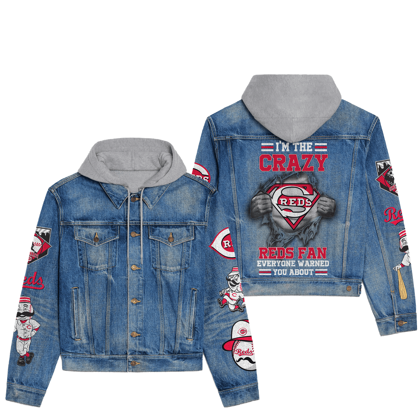 Cincinnati Reds Premium Hooded Denim Jacket New Collection AZBTHDJ000608