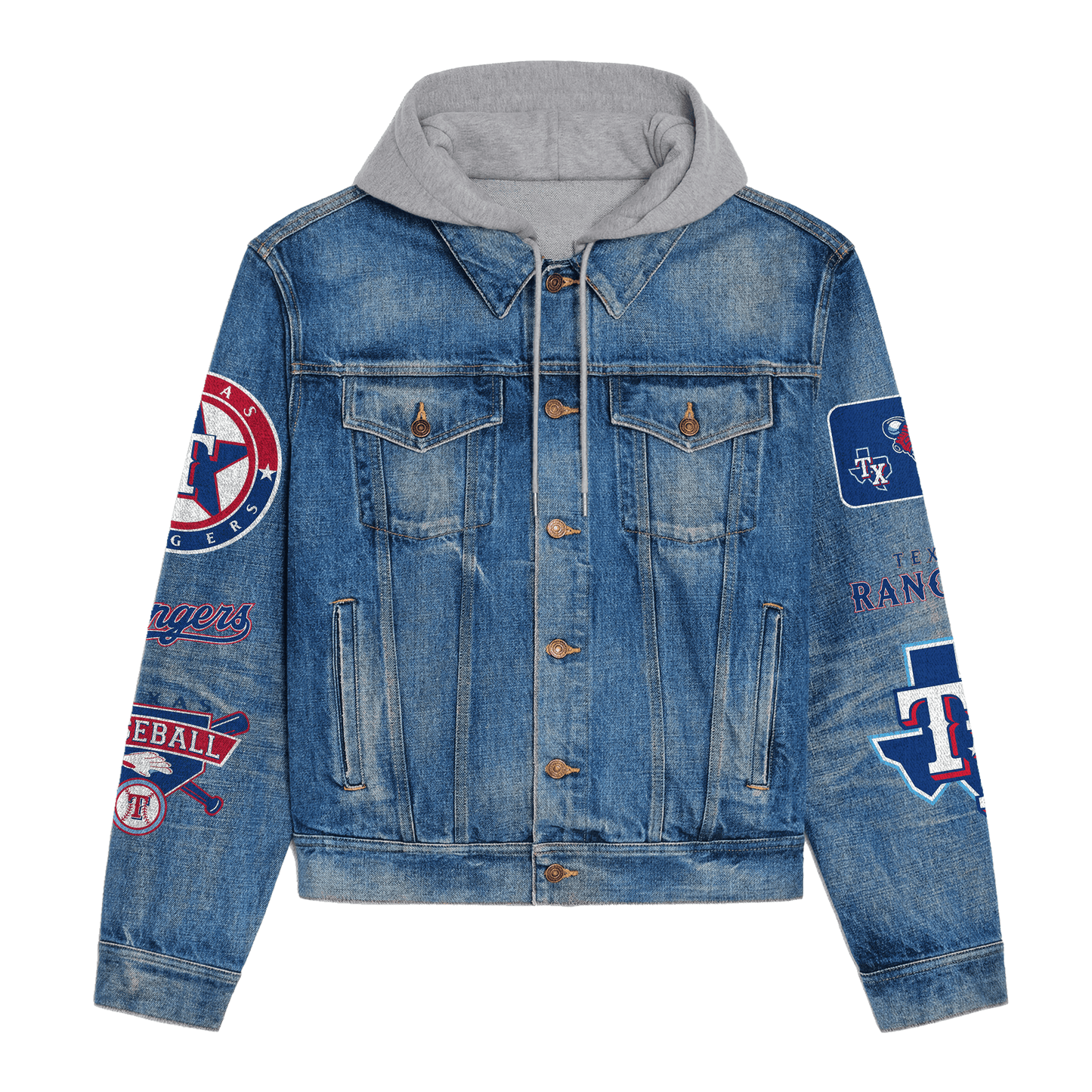 Texas Rangers Premium Hooded Denim Jacket New Collection AZBTHDJ000610