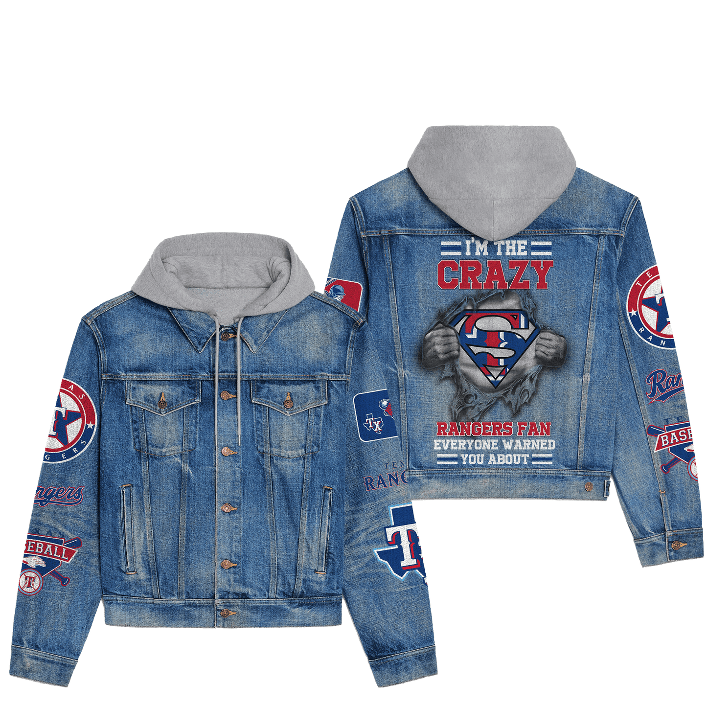 Texas Rangers Premium Hooded Denim Jacket New Collection AZBTHDJ000610