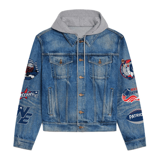New England Patriots  Premium Hooded Denim Jacket New Collection AZBTHDJ000024
