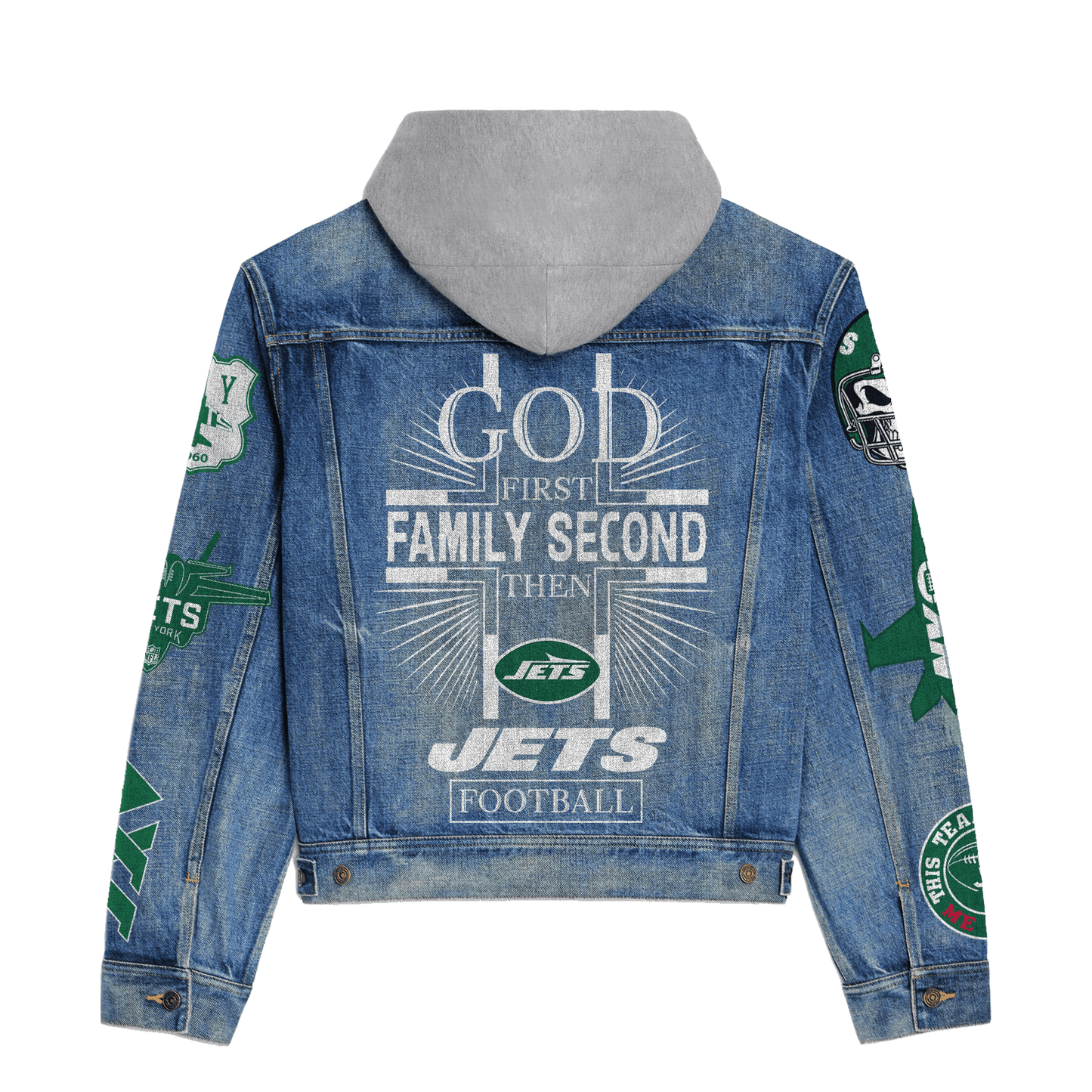 New York Jets  Premium Hooded Denim Jacket New Collection AZBTHDJ000025