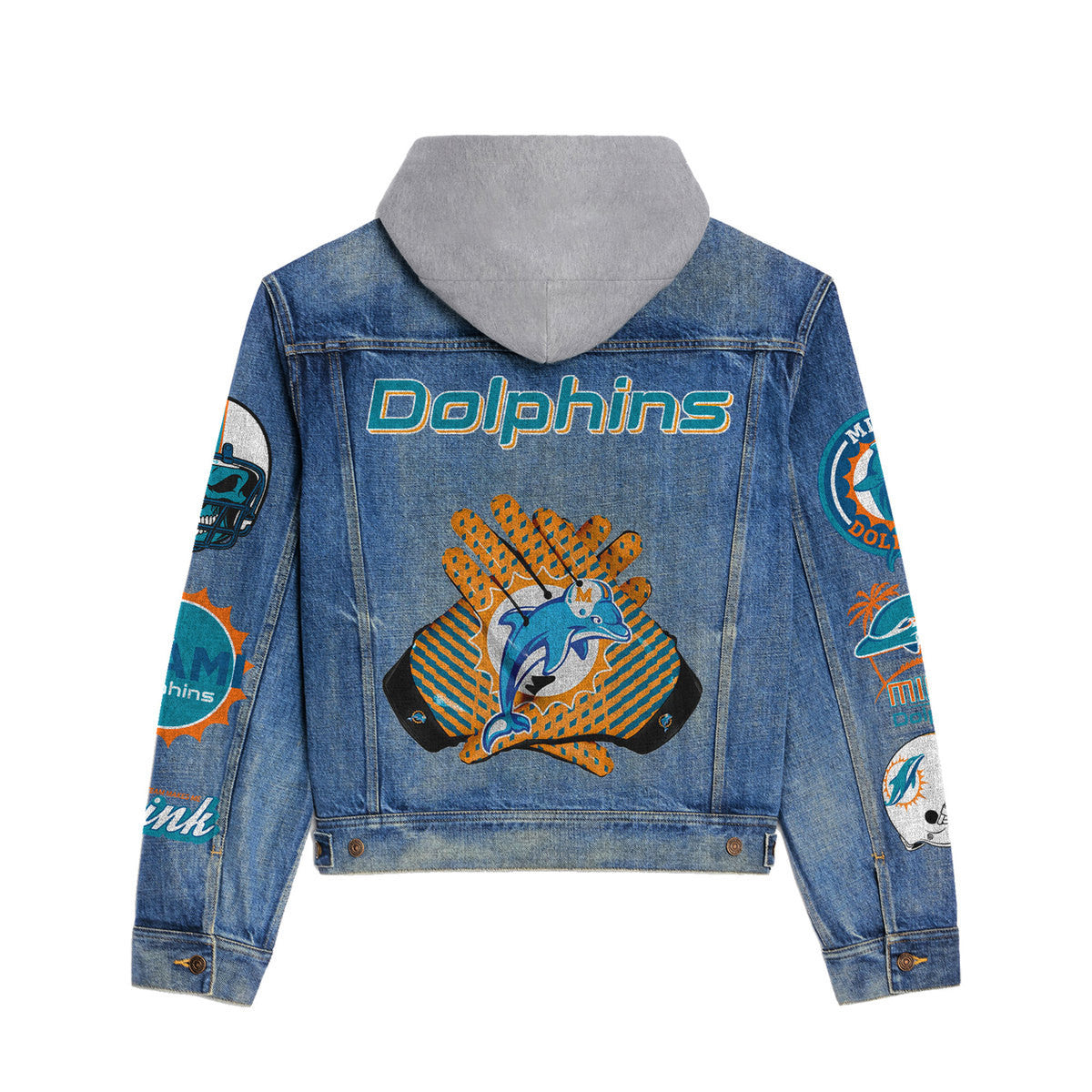 Miami Dolphins   Premium Hooded Denim Jacket New Collection AZBTHDJ000029