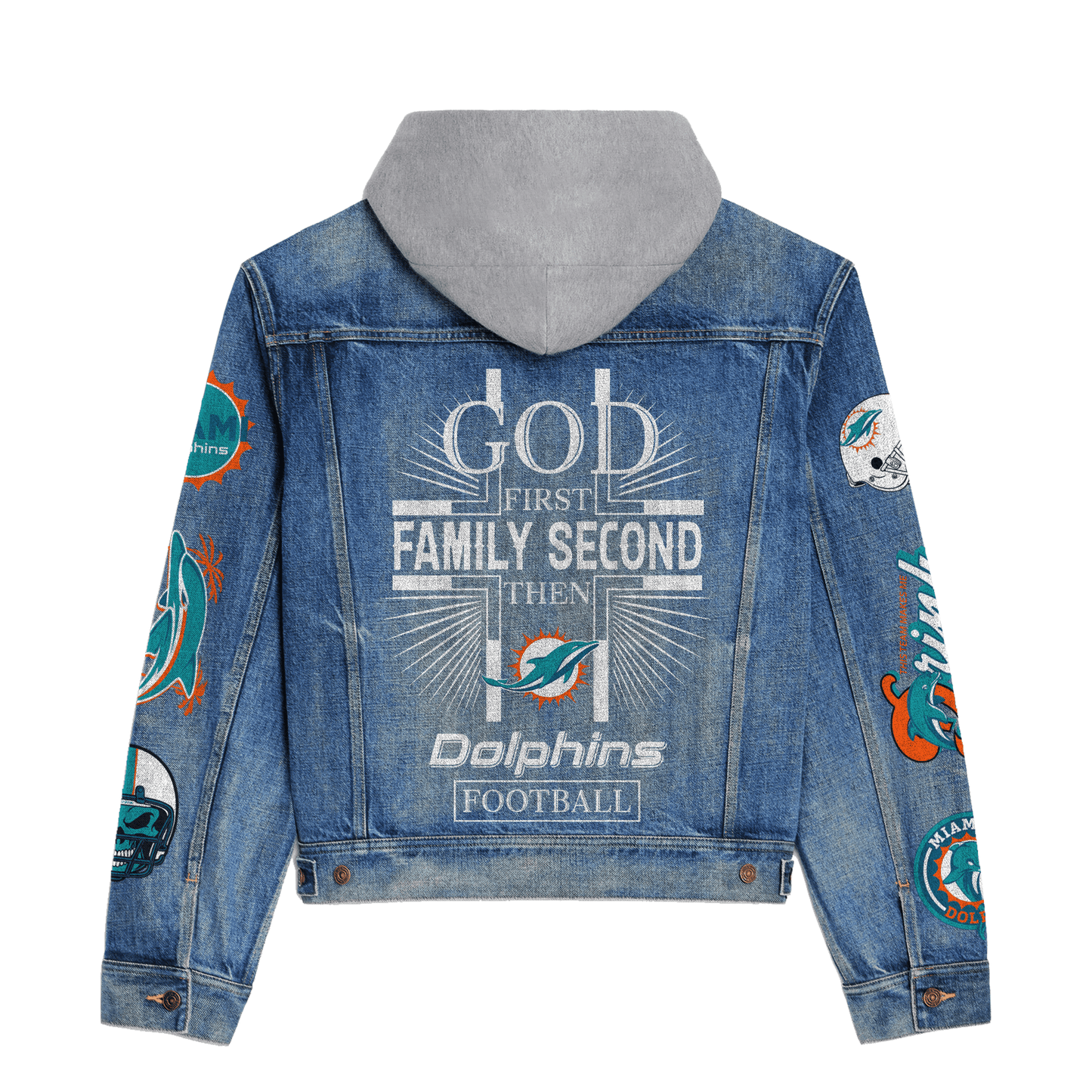 Miami Dolphins   Premium Hooded Denim Jacket New Collection AZBTHDJ000038